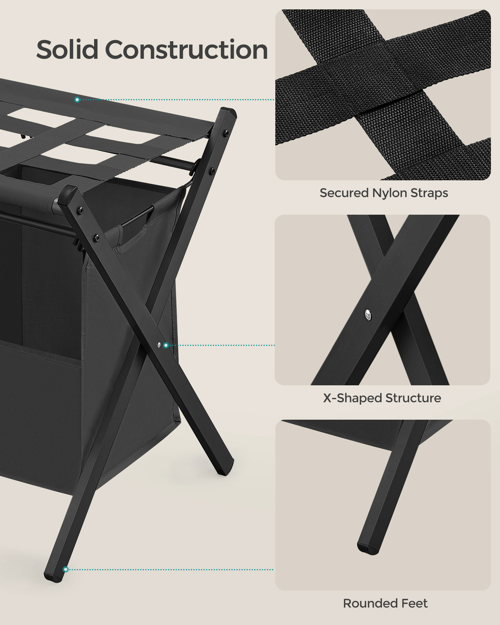 SONGMICS Guest Room Foldable Suitcase Stands 2 Pack Luggage Racks with 2 Removable Laundry Bag