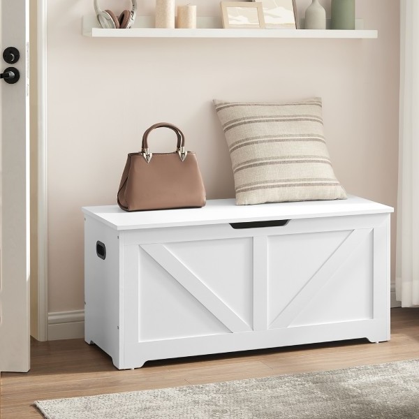 VASAGLE Modern Style Hallway Matte White Shoe Storage Bench Wooden Home Storage Chest