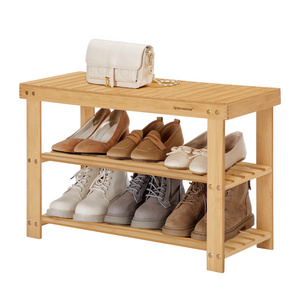 SONGMICS Bamboo Shoe Rack Bench 3 Tier Sturdy Shoe Organizer for shoe rack cabinet Holds up to 300lbs