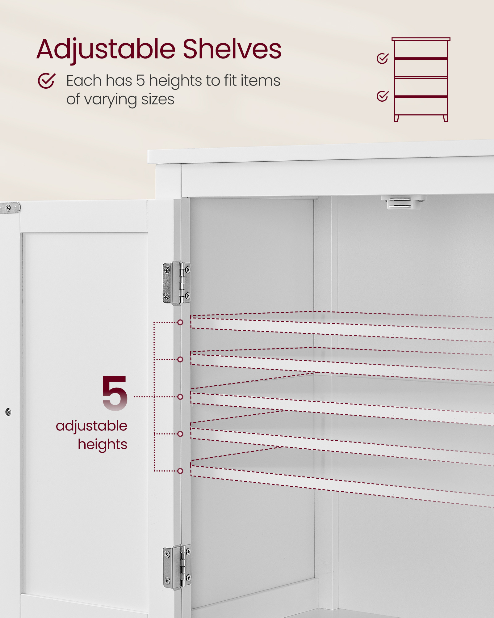 VASAGLE Freestanding Cabinet 4 Doors Kitchen Cabinet White Wooden Bathroom Cabinet