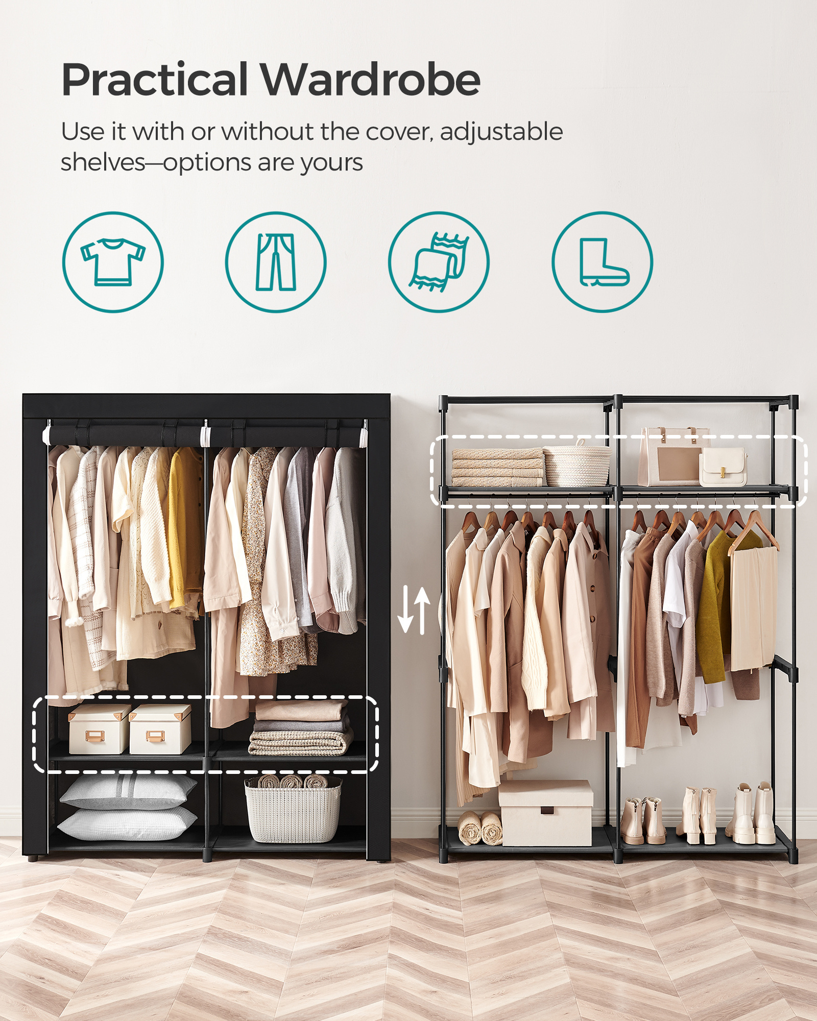 SONGMICS Closet Wardrobe Portable Clothes Storage Organizer with Non-Woven Fabric Cover