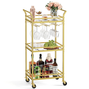 VASAGLE 3 Tier Serving Trolley black mini bar cart for Small Spaces Kitchen Dining Bar