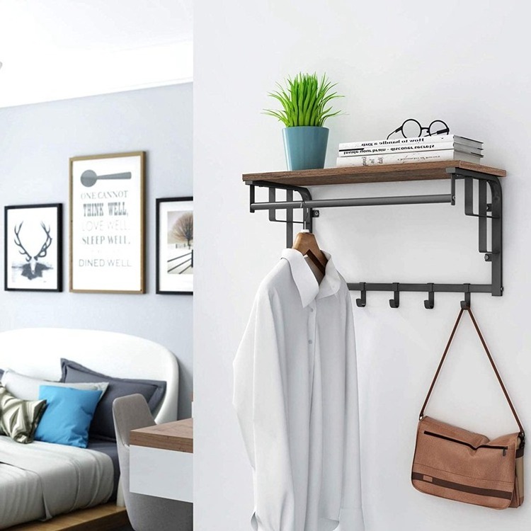 Decorative home bedroom wooden floating shelves wall decor shelf,hanging corner wall mounted clothes hanger rack display shelf