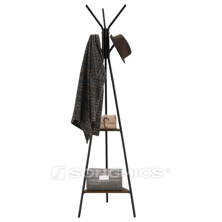 VASAGLE Industrial Antique Corner Coat Rack, Cloth Rack, Coat Stand with Storage Shelves