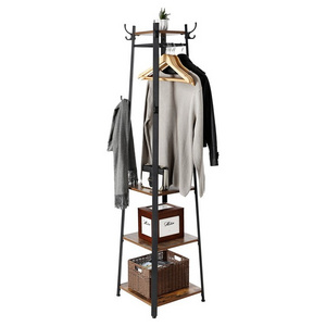 VASAGLE Wooden 3-Tier Hall Entryway Clothes Stand Shelf Coat Shoe Rack Bench with Hook