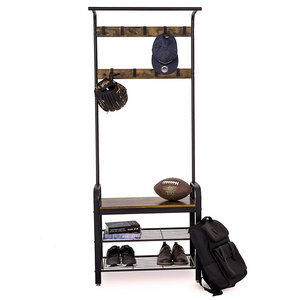 Hallway front entrance Contemporary Cheap Iron Frame Narrow har Coat Shoe stand Rack and hanger Storage Bench With Hall Tree