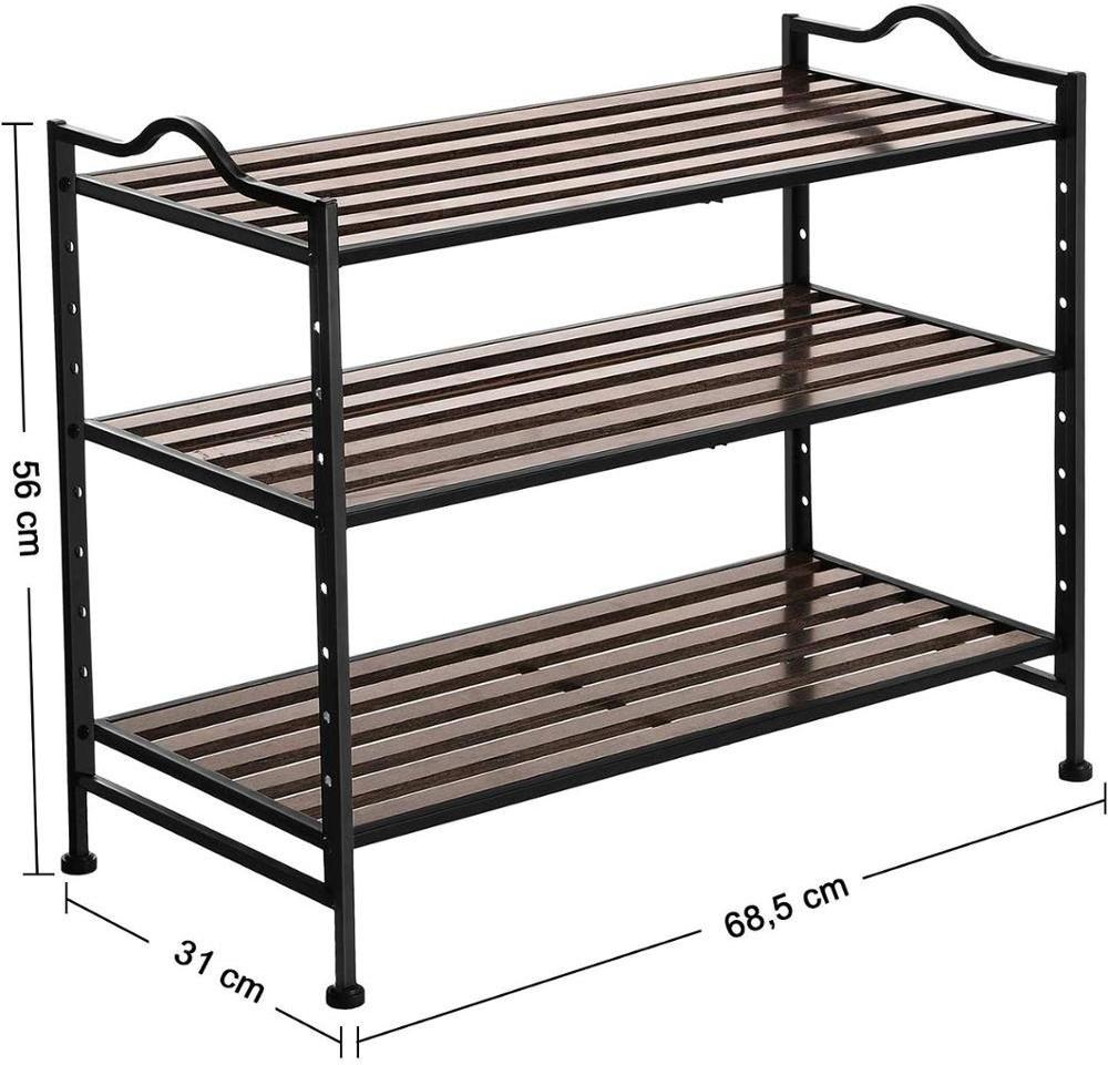 SONGMICS Hallway Shoe Storage Organiser 3-Tier Slat Stackable Expandable Shoe Rack with Adjustable Shelves