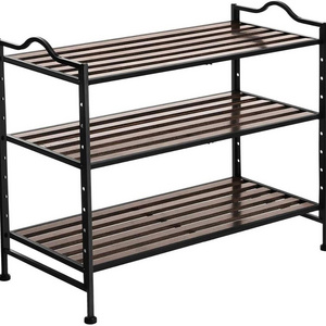 SONGMICS Hallway Shoe Storage Organiser 3-Tier Slat Stackable Expandable Shoe Rack with Adjustable Shelves