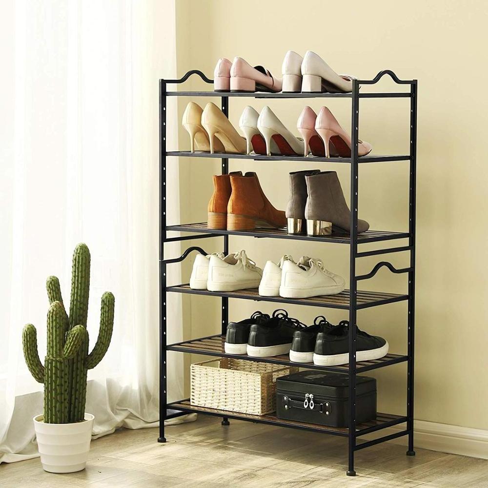 SONGMICS Hallway Shoe Storage Organiser 3-Tier Slat Stackable Expandable Shoe Rack with Adjustable Shelves