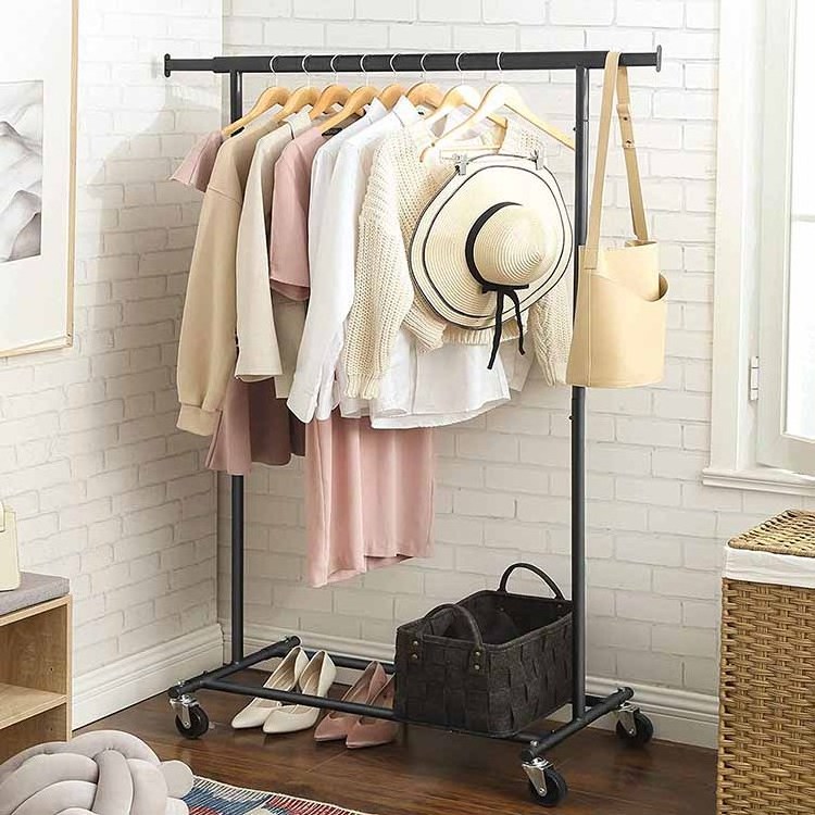 SONGMICS Heavy Duty 90 kg Load Capacity Clothes Rail Clothes Rack with Wheels Extendable Hanging Rail