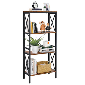 VASAGLE Industrial 4 Tier Wood Metal Free Standing Ladder Shelf Kitchen Living Room Bookshelves Display Shelf Bookcase