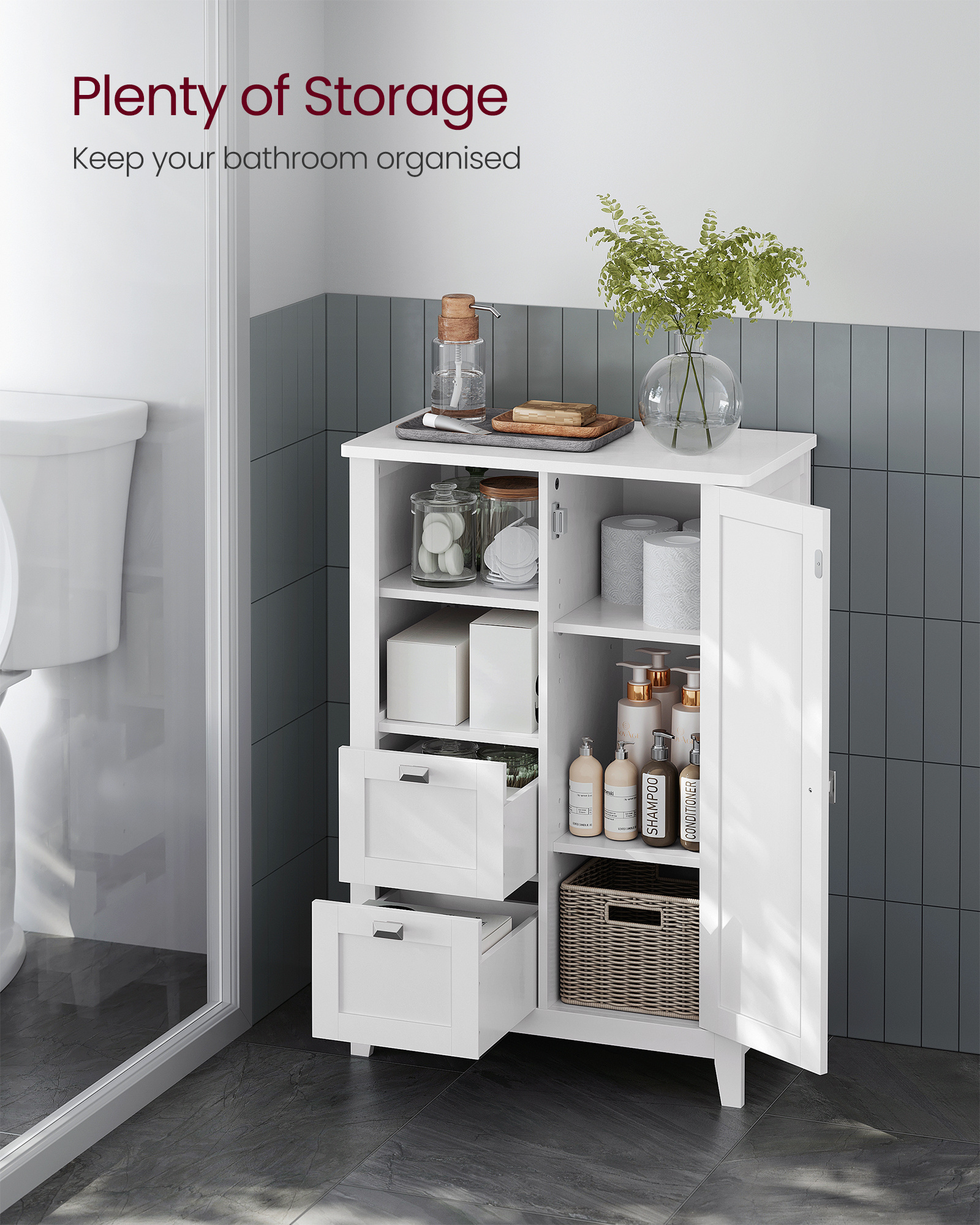 VASAGLE Freestanding Bathroom Storage Unit with 2 Drawers Bathroom Floor Storage Cabinet