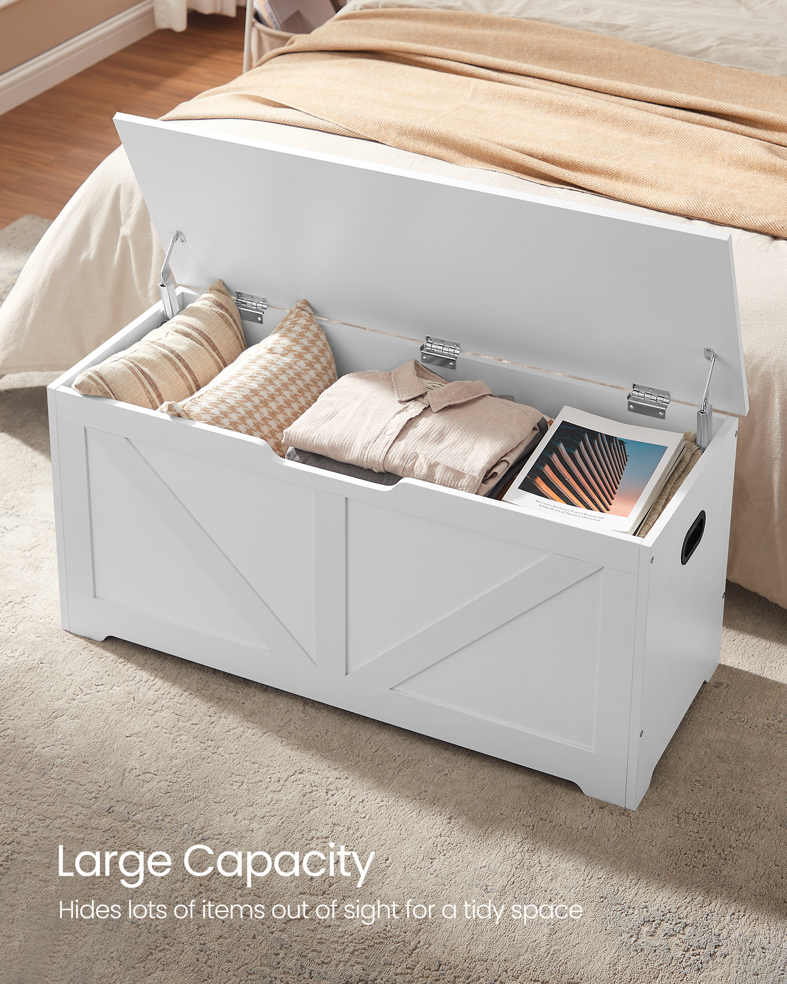 VASAGLE Modern Style Hallway Matte White Shoe Storage Bench Wooden Home Storage Chest