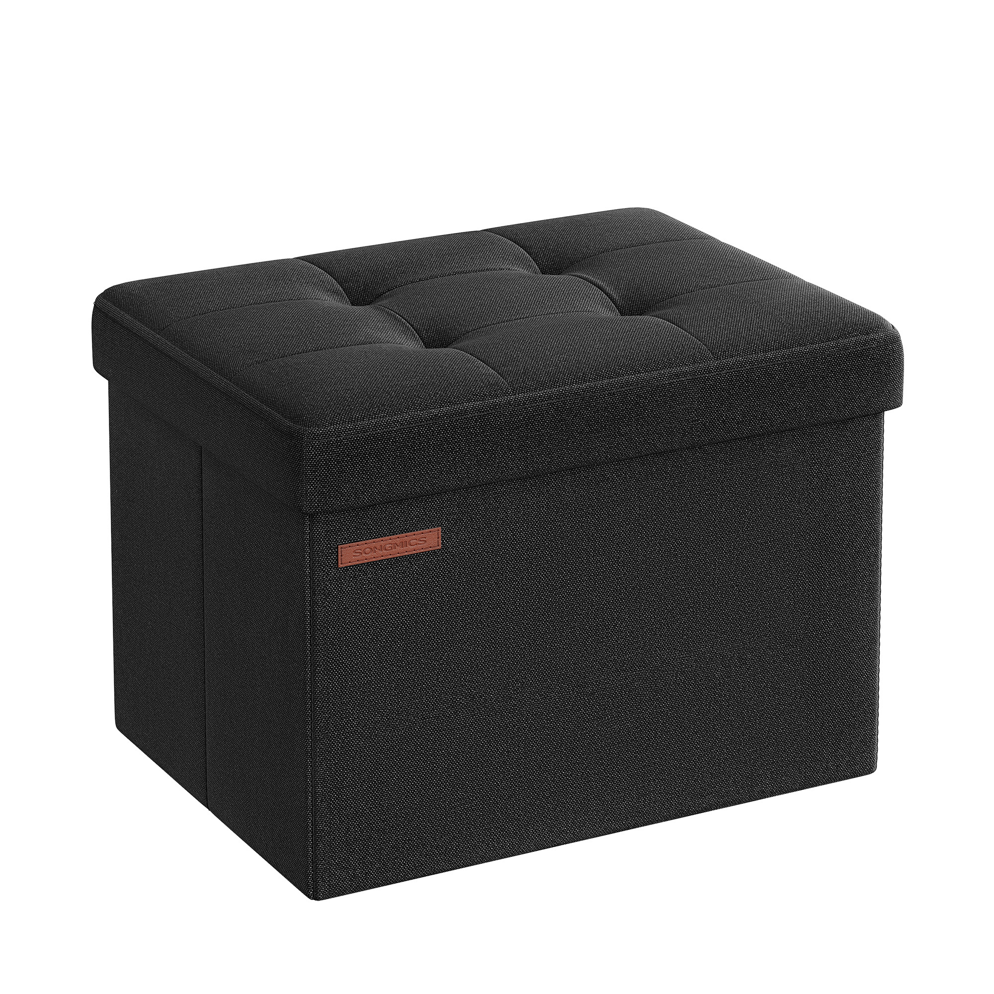 SONGMICS 40cm Folding Storage Bench Linen Cube Seat small black Storage Ottoman