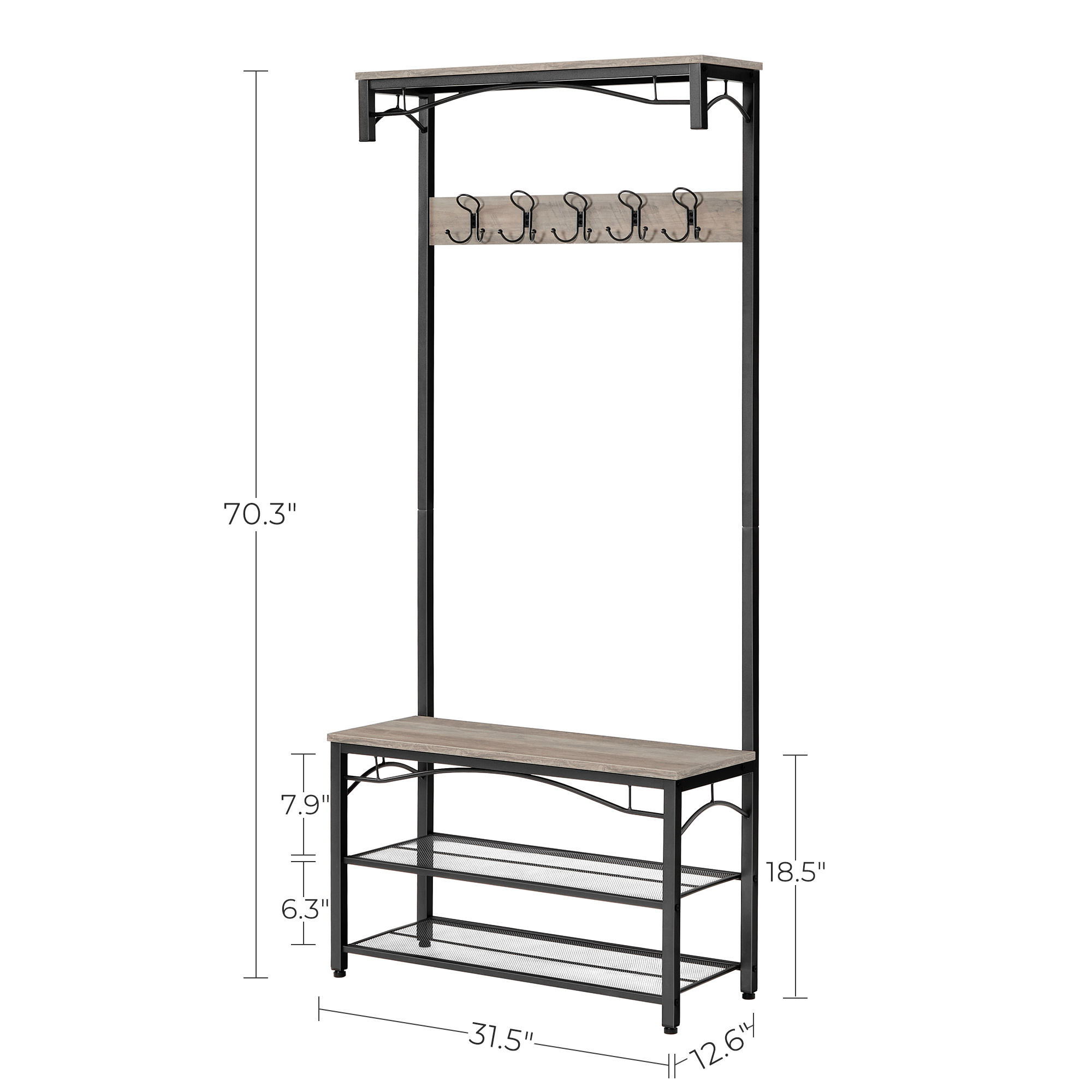 VASAGLE  Floor Clothes Stand Coat Rack for Store Design Metal  Wooden Hallaway Coat Rack with Shoe rack