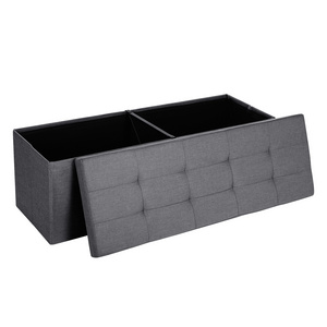 SONGMICS space save Sundries cube storage box Grey Linen Folding Ottoman bench with storage Ottoman stool