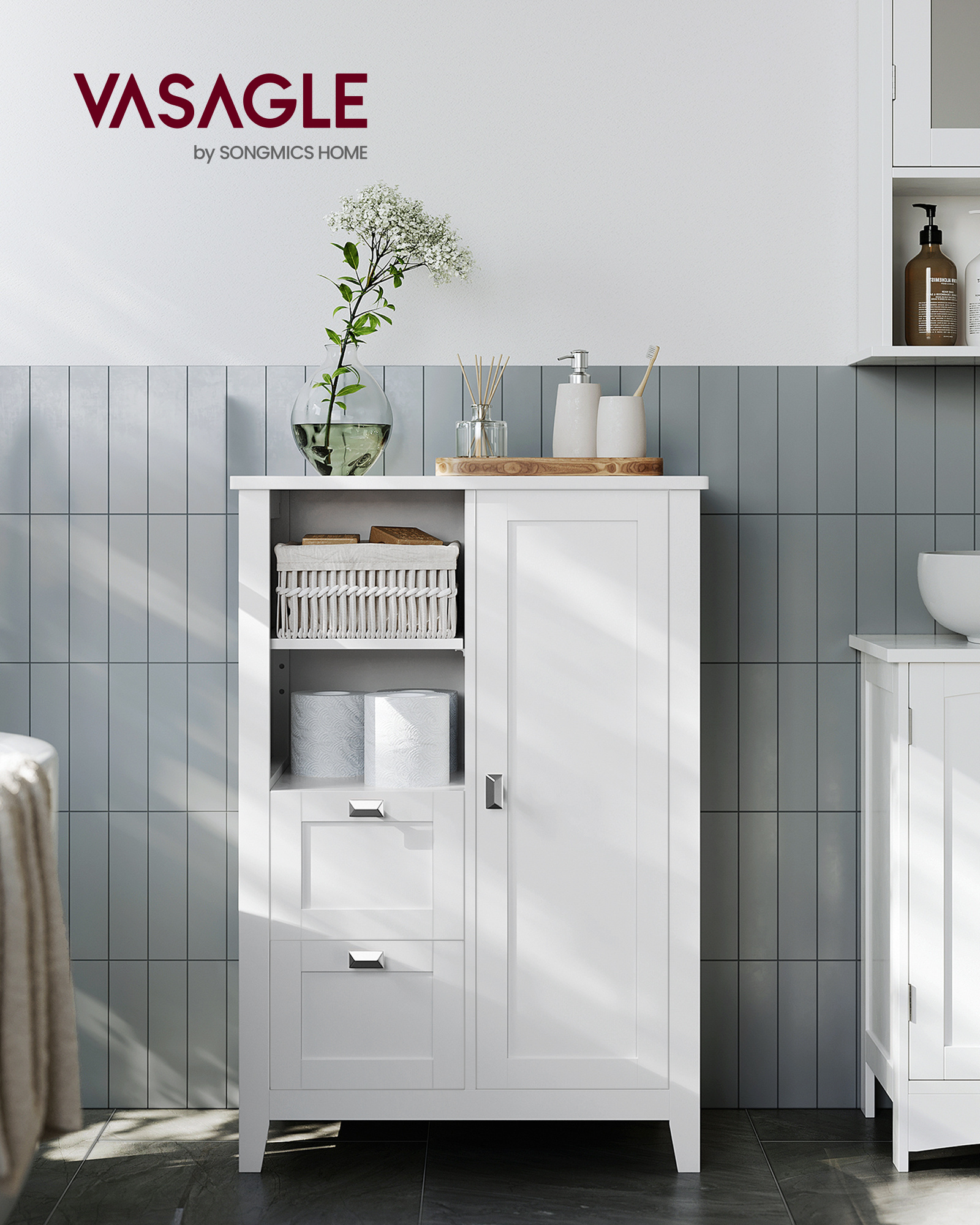 VASAGLE Freestanding Bathroom Storage Unit with 2 Drawers Bathroom Floor Storage Cabinet