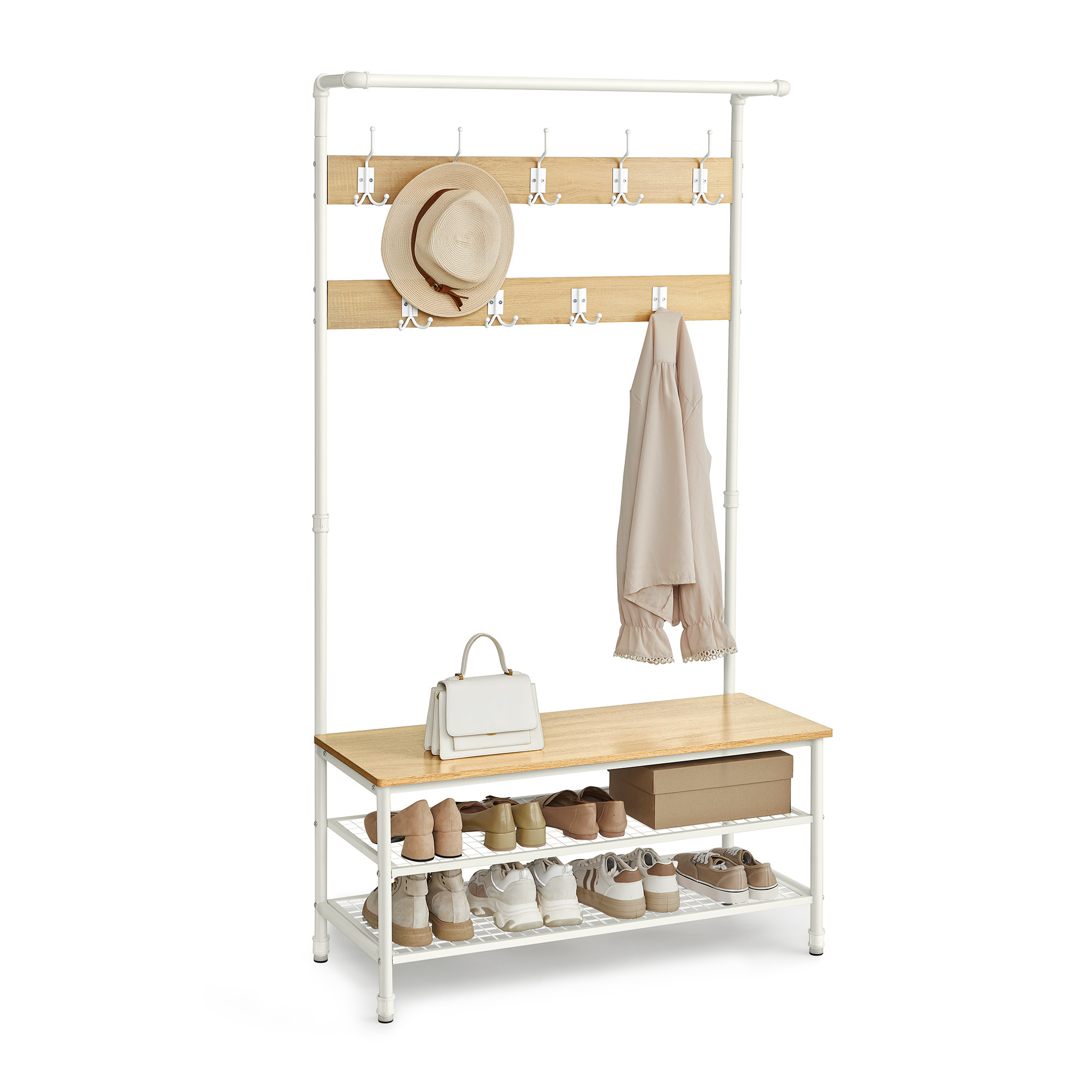 Free standing metal frame coat clothes hanging rack 2 tier metal shelvers clothing garment rack