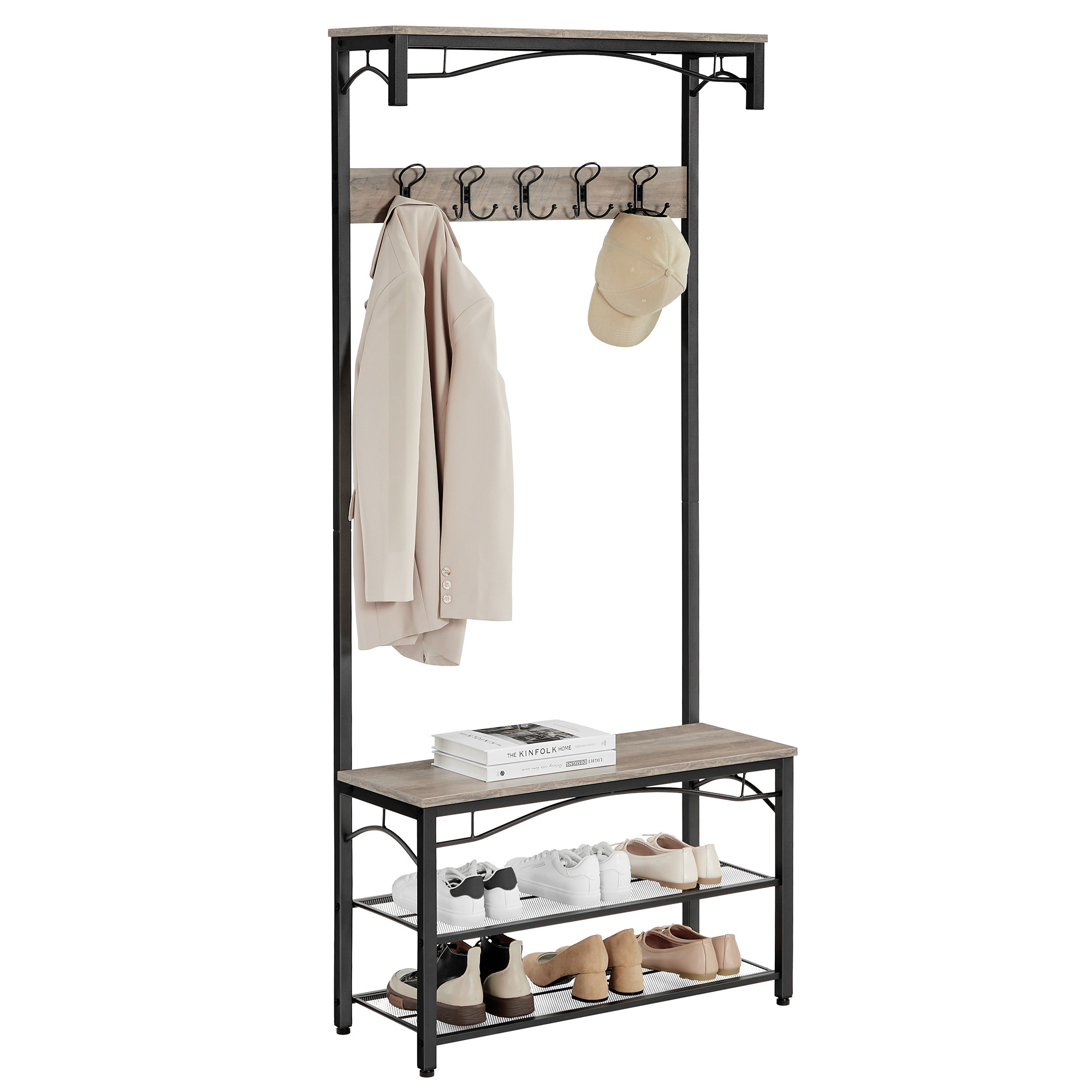 VASAGLE  Floor Clothes Stand Coat Rack for Store Design Metal  Wooden Hallaway Coat Rack with Shoe rack