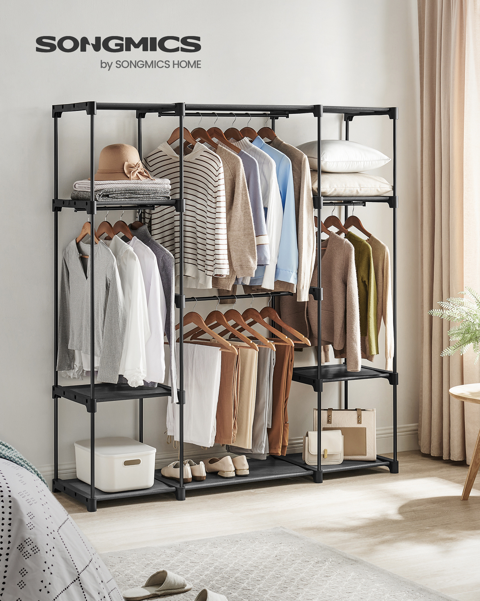 SONGMICS Multi Functional Bedroom Clothing Rack Freestanding portable folding Closet Wardrobe Rack