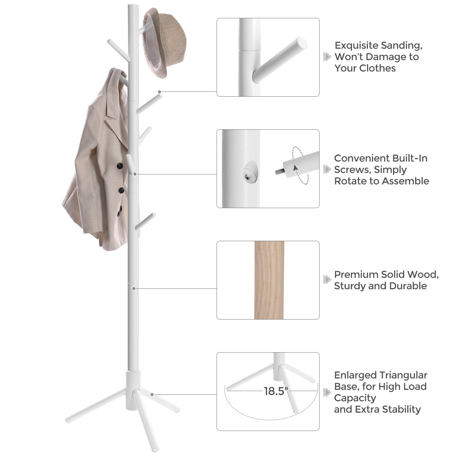 SONGMICS Hot Selling Modern solid wood clothes rack Standing Space Saving hats Hanging Coat Racks