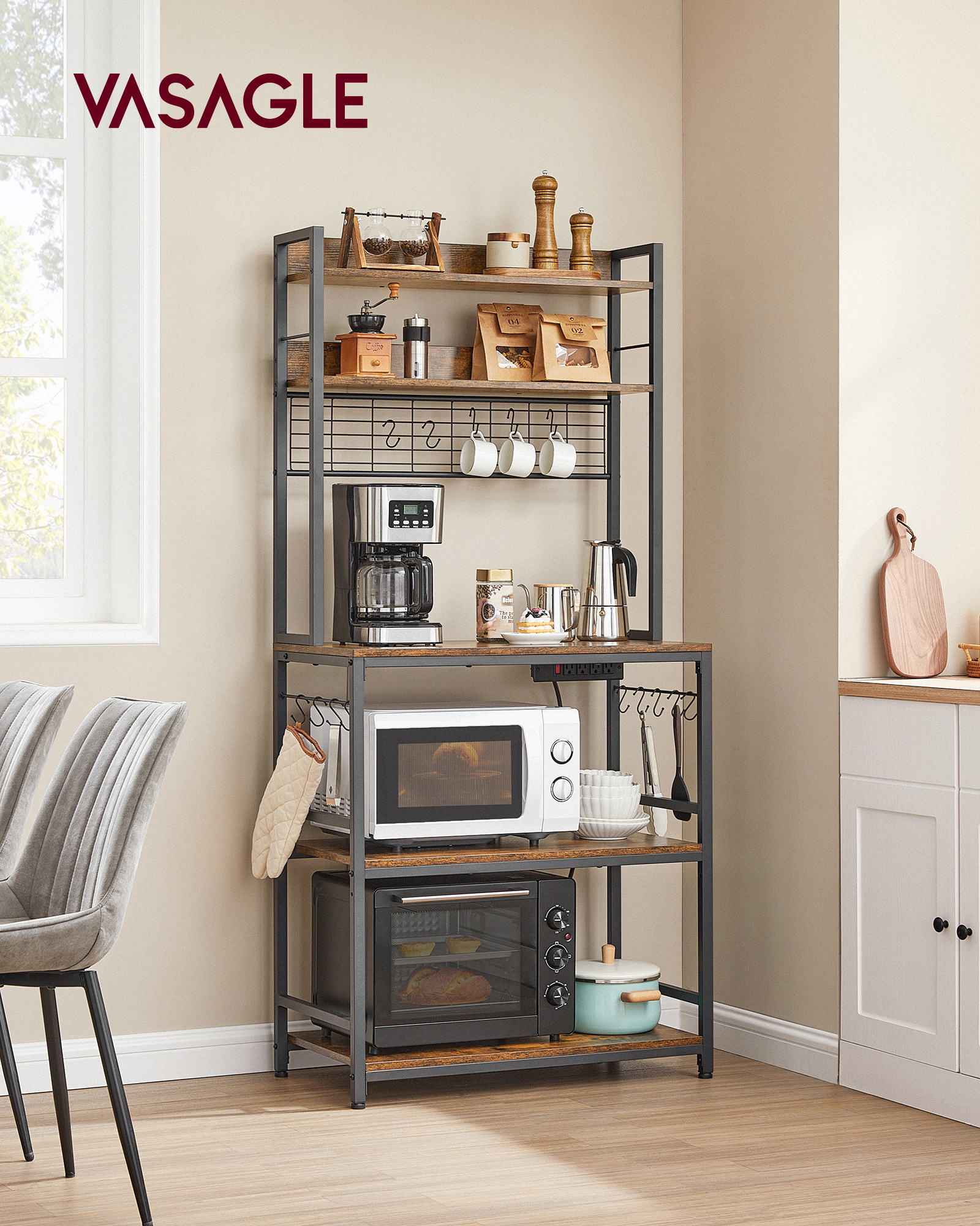 VASAGLE Factory Wholesale 5-Tier Hutch Bakers Rack Kitchen Storage Shelf