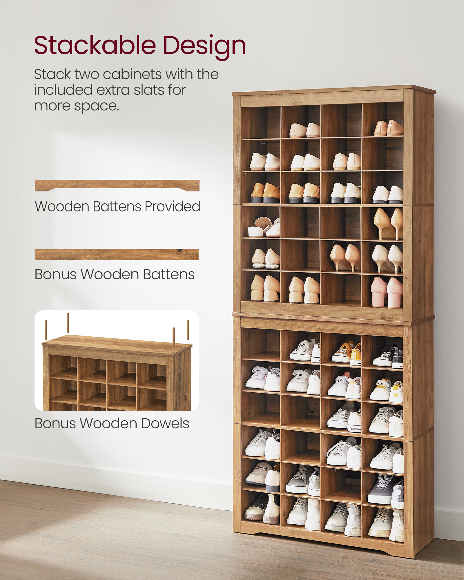 VASAGLE Multi Use DIY 24 Cube Shoe Rack entrance  shoe cabinets ready assembled farmhouse shoe cabinet