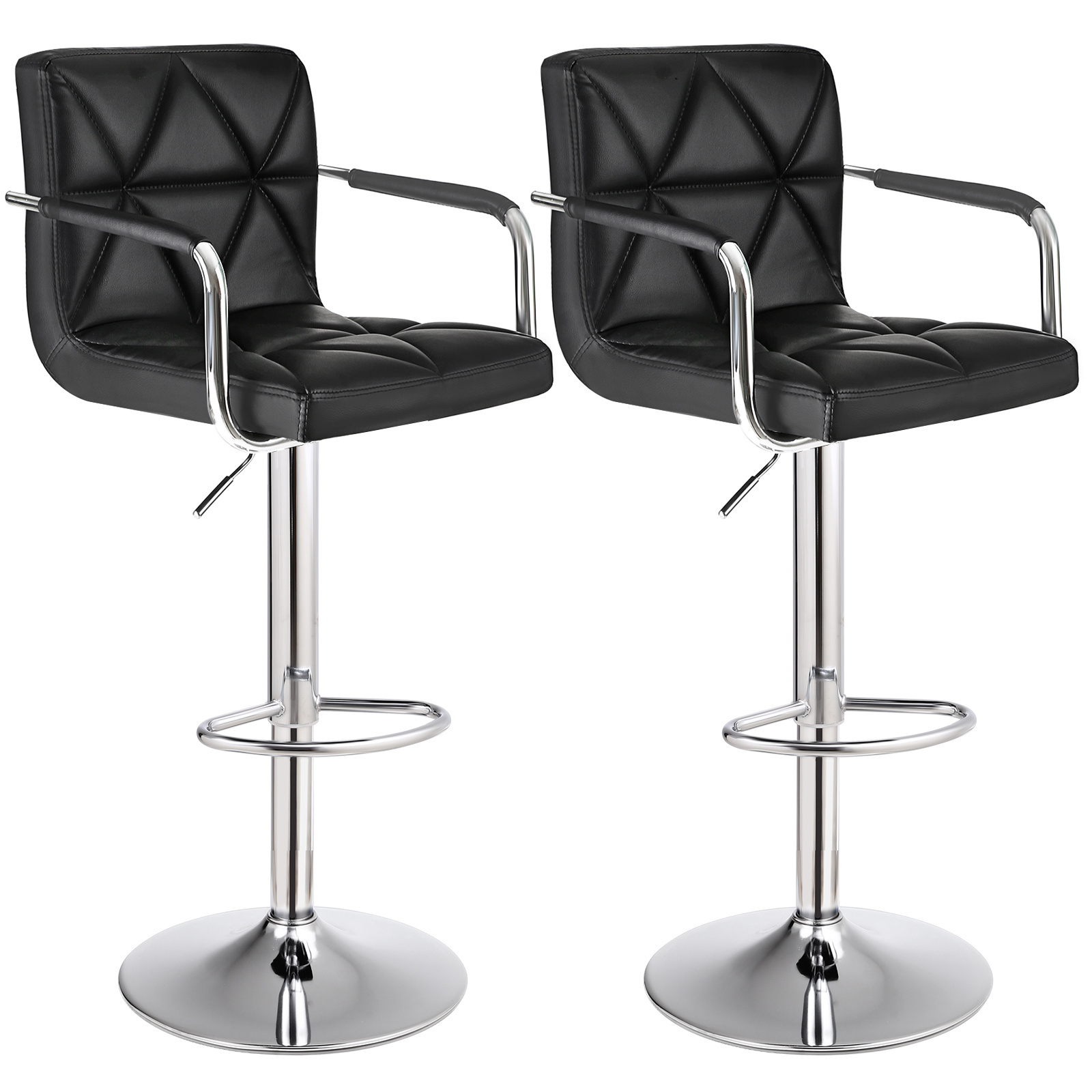 Modern Adjustable  Tall BarStool  metal base PU leather seat swivel bar stool high bar chair stool with Back Rest Arms