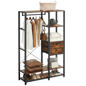 Modern Free Standing Closet Organizer Heavy Duty Clothes Rack Vintage Wooden Wardrobe