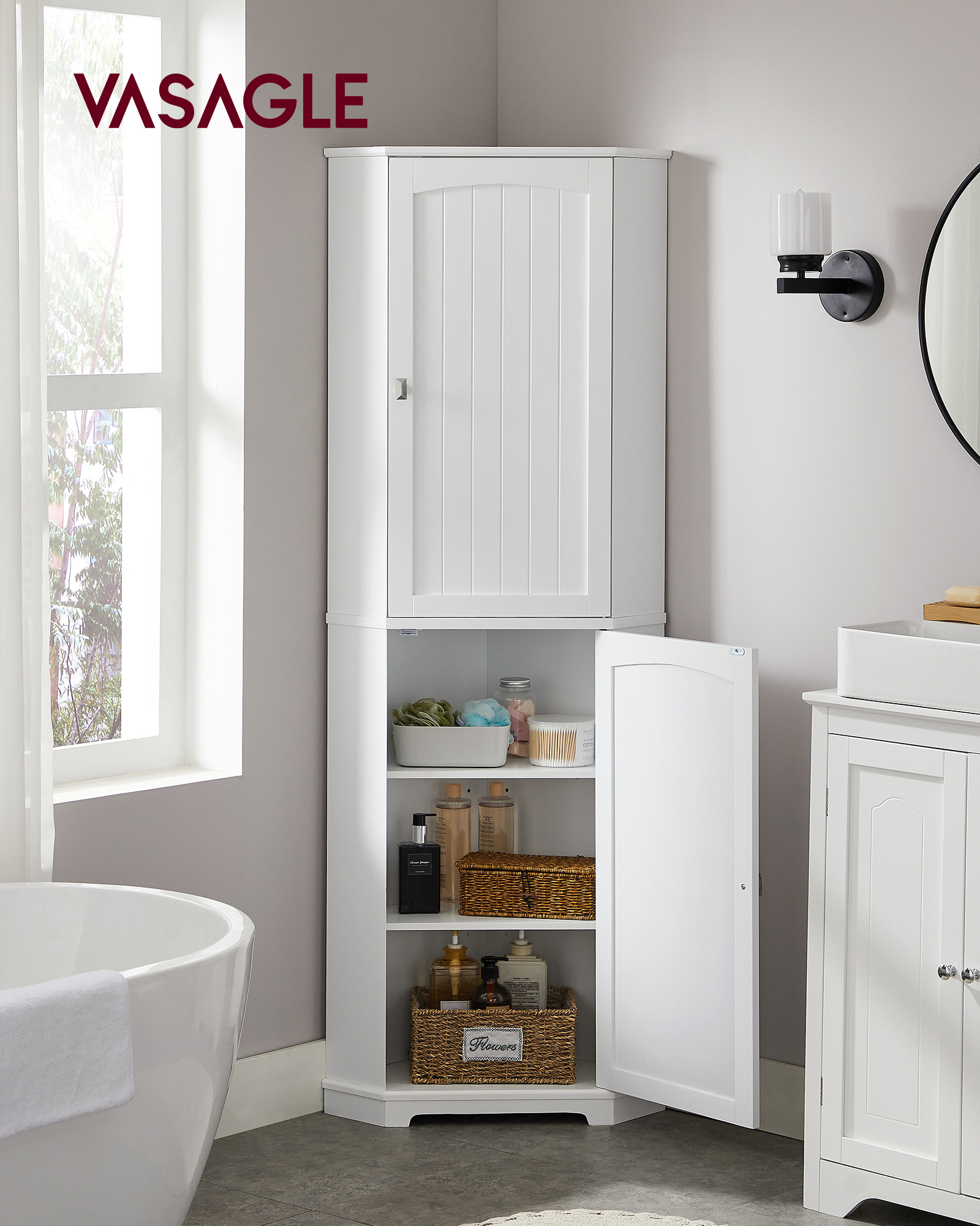 VASAGLE Modern Bathroom Freestanding Home Floor Storage Cabinet with Two Doors Bathroom Tall Corner Cabinet