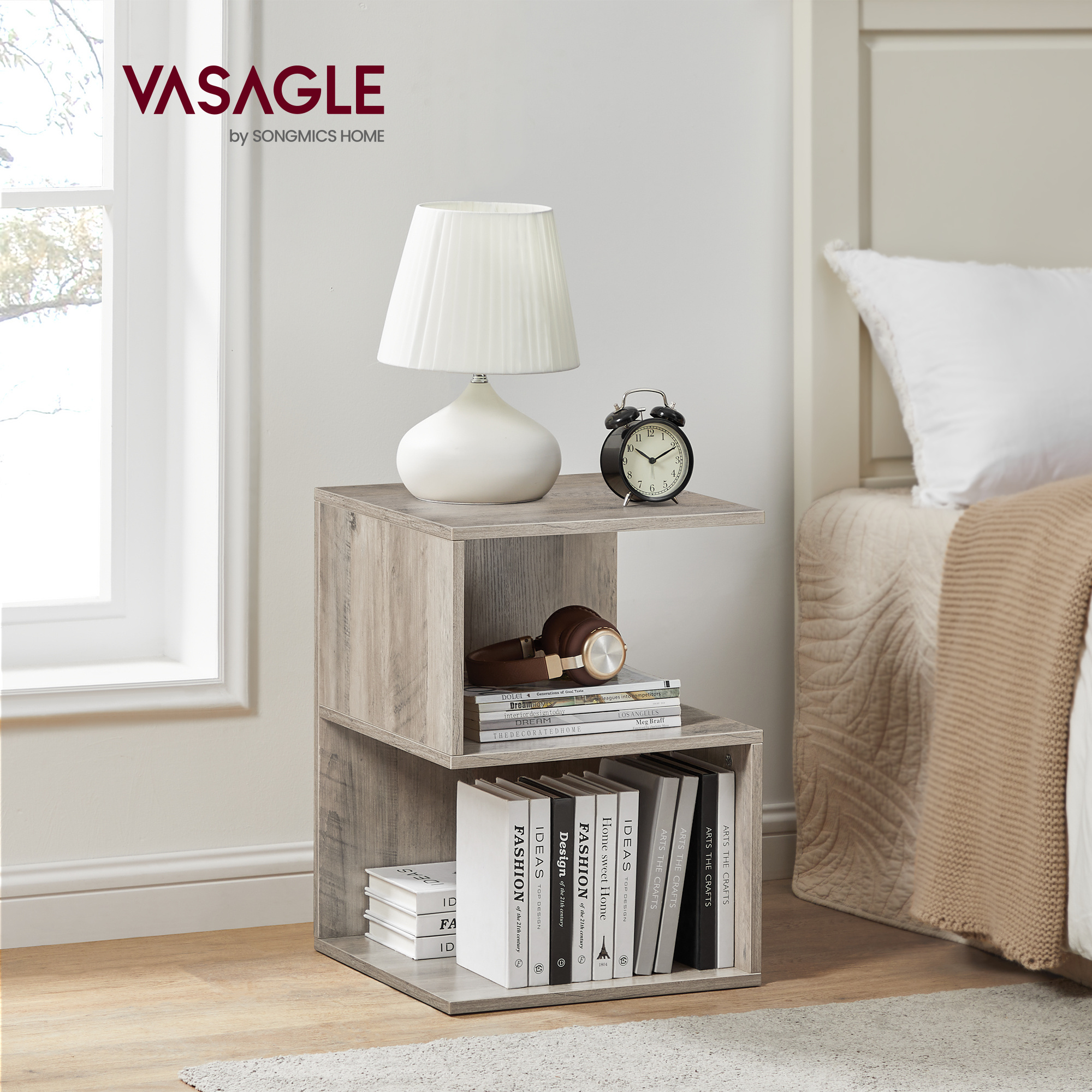 VASAGLE S-Shaped End Table Sofa Side Table Coffee Table with Open Storage Shelf Modern Nightstand for Living Room Bedroom