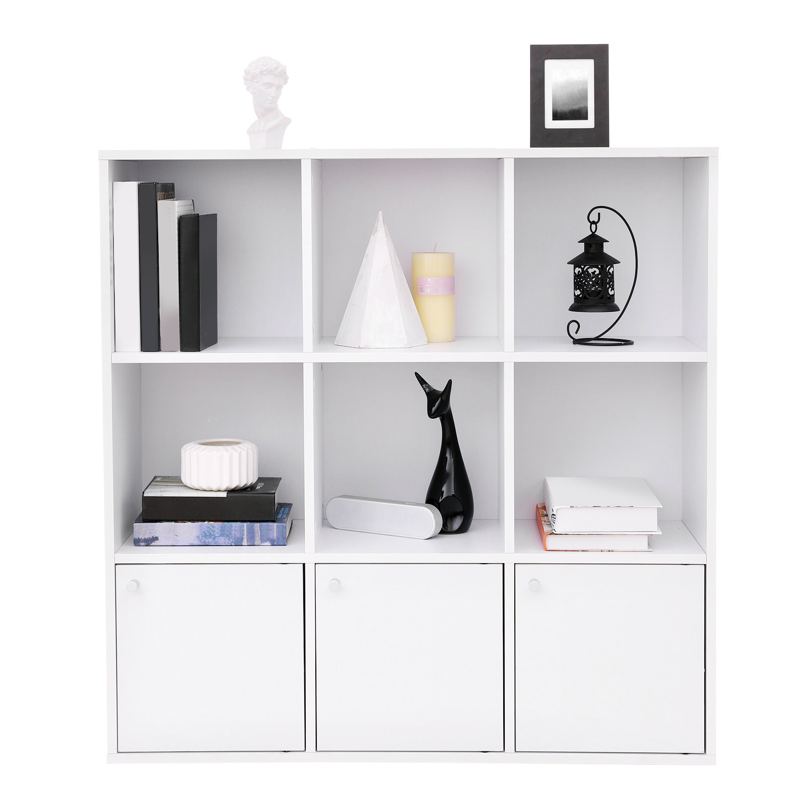 VASAGLE 9-Cube Bookcase Display Shelf 3 Bottom Cabinets white modern Bookcase for Home Office