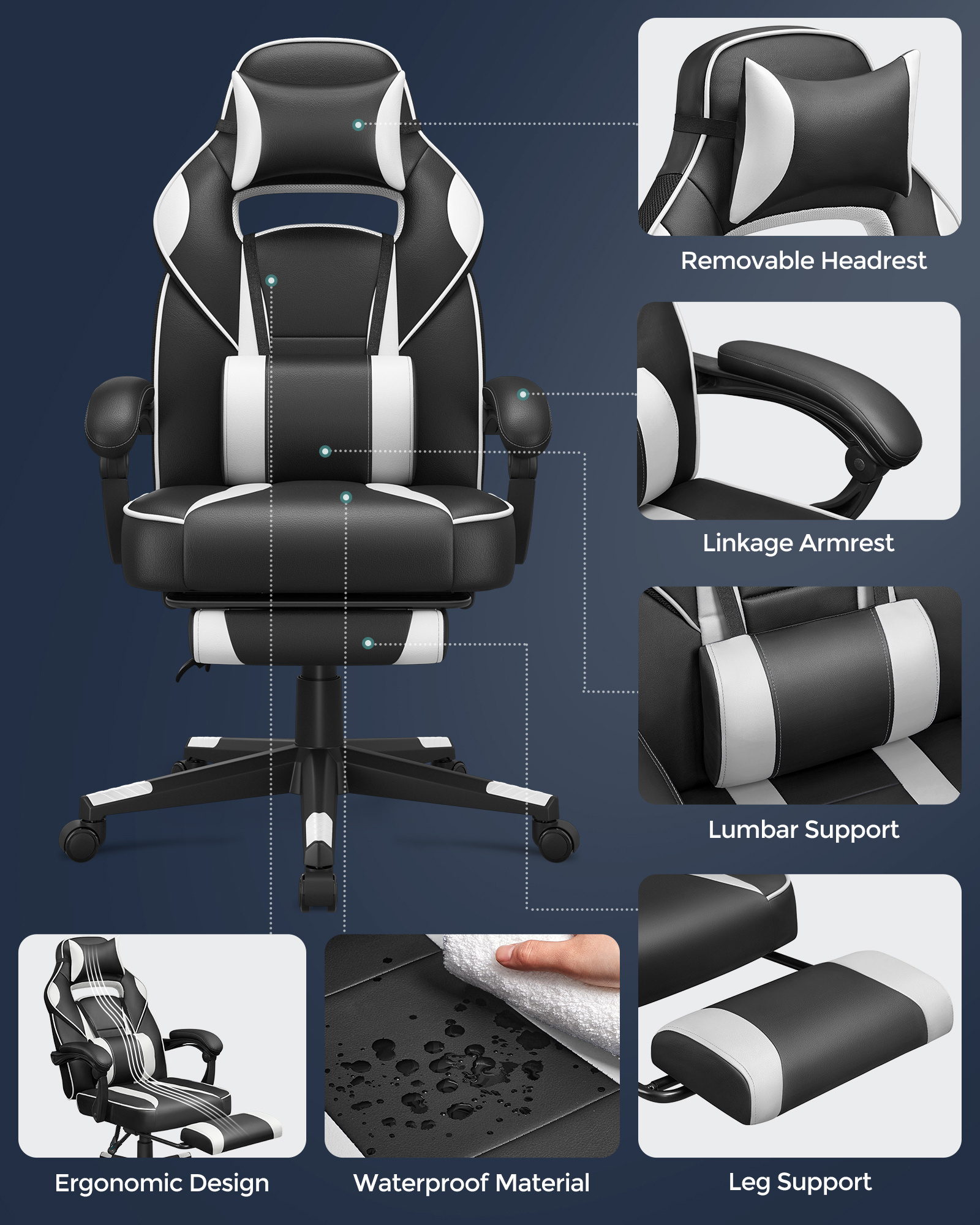 Cheapest Height Adjustable Office Chair Ergonomic Gaming Chair With Headrest Lumbar Cushion