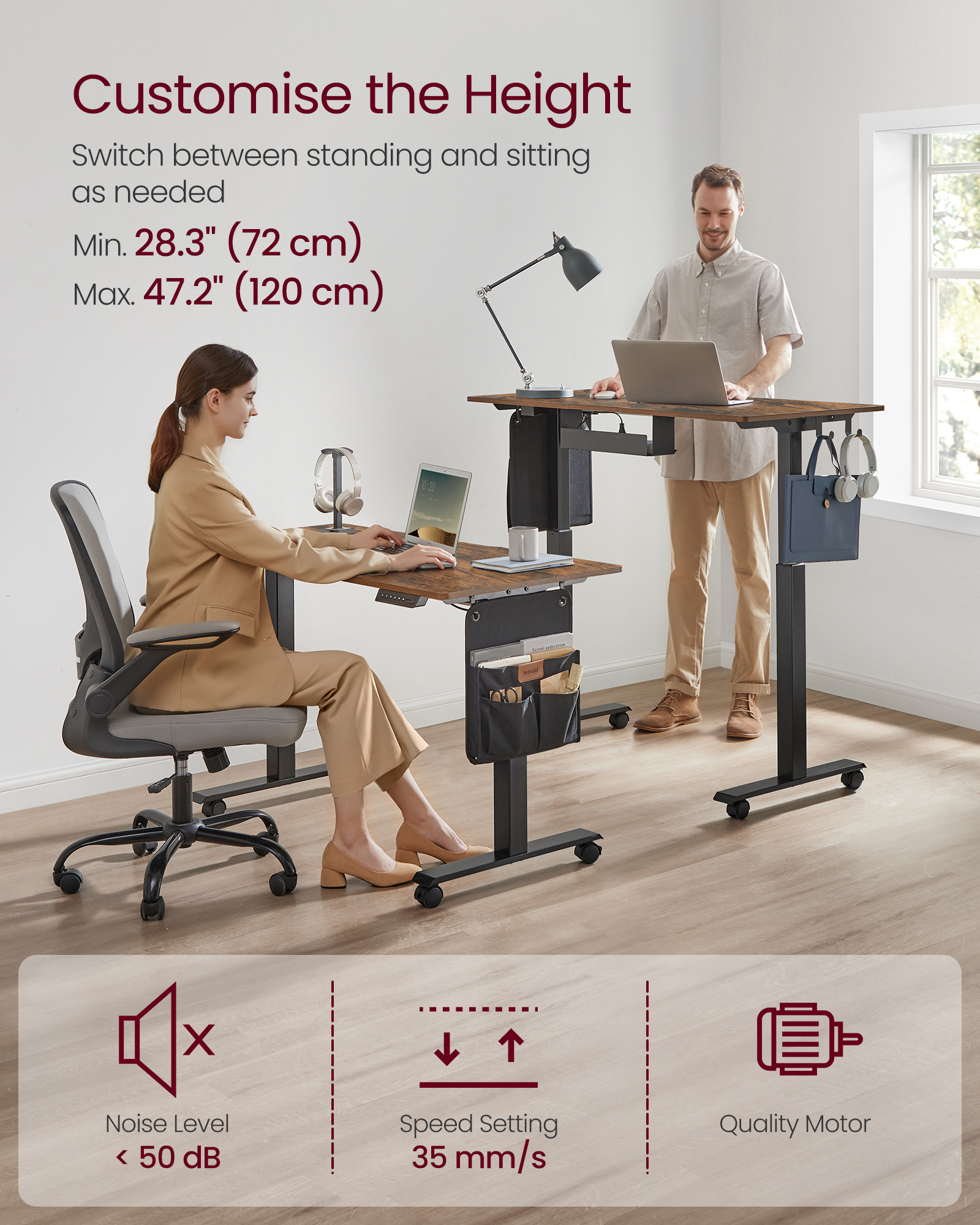 VASAGLE Height Adjustable Electric standing Desk modern Natural Oak office desk