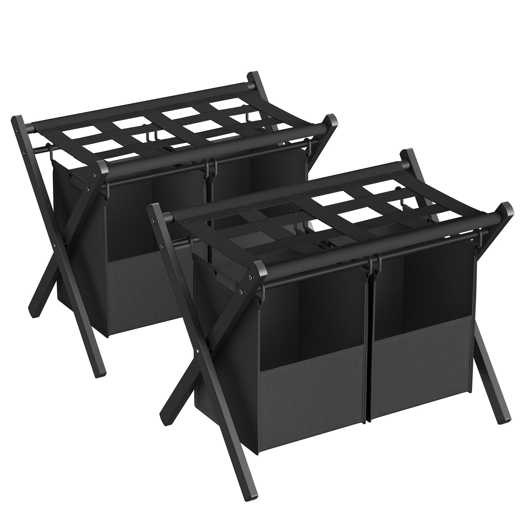 SONGMICS Guest Room Foldable Suitcase Stands 2 Pack Luggage Racks with 2 Removable Laundry Bag