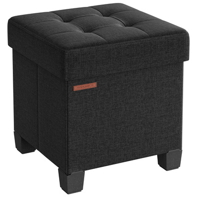 SONGMICS 38x38x40cm Folding Storage Bench Linen Cube Seat black Storage Ottoman