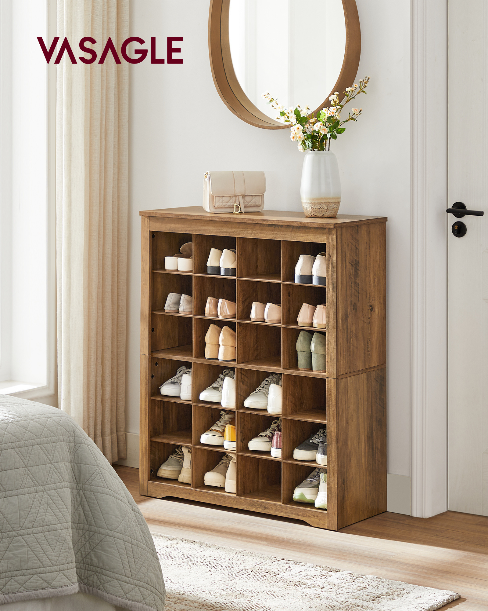 VASAGLE Multi Use DIY 24 Cube Shoe Rack entrance  shoe cabinets ready assembled farmhouse shoe cabinet