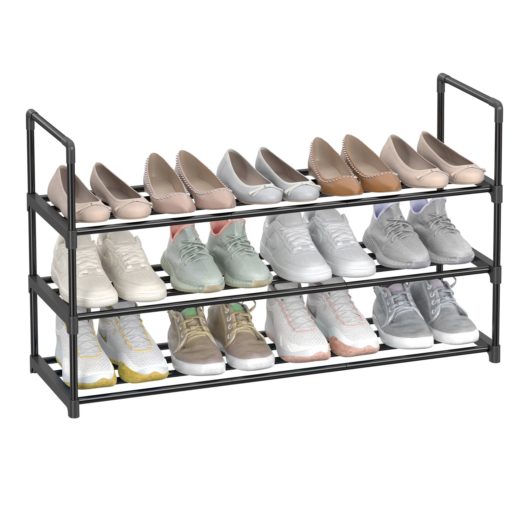 Household 3 Tier Shoe Racks For Entryway Black Foldable Small Shoe Rack Cabinet