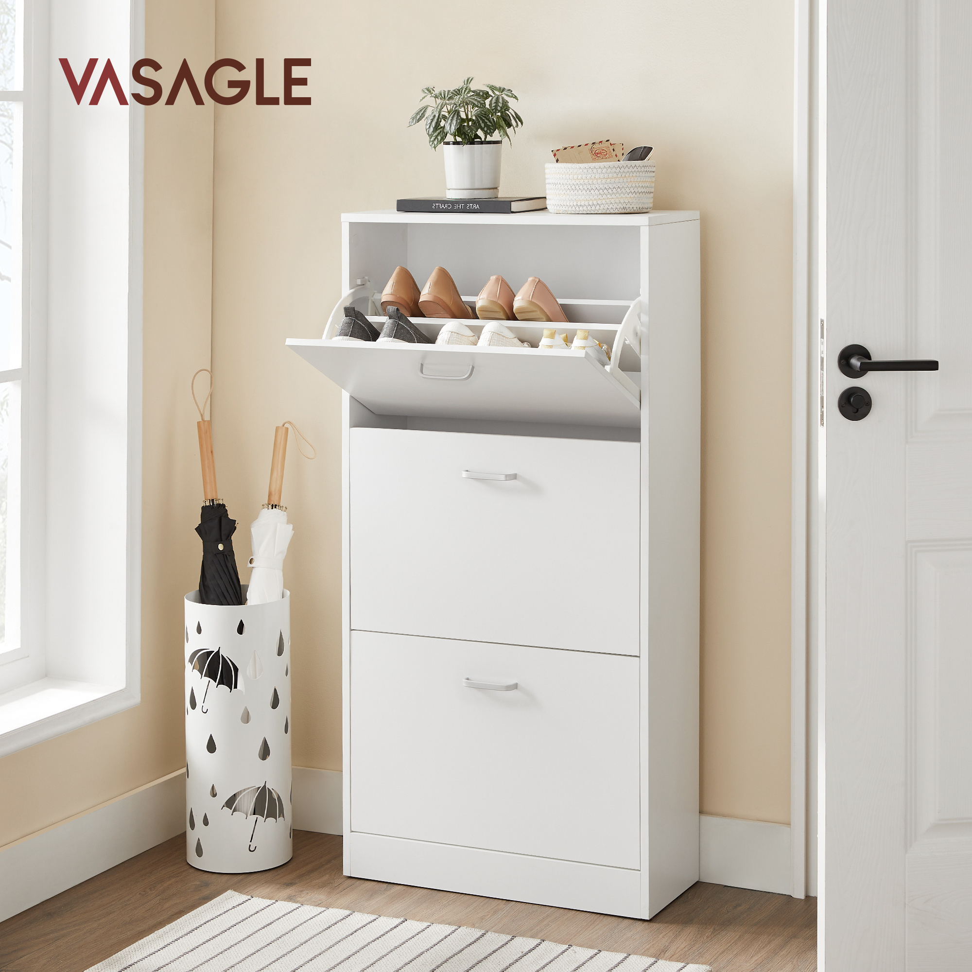 VASAGLE custom made 3 doors Large Capacity white shoe rack storage cabinet modern wooden shoe cabinet