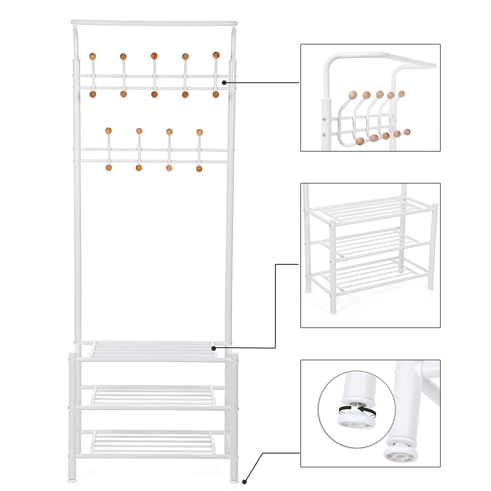 VASAGLE Easy Assembly Metal Frame Hall Tree Stand Modern Hallway Coat Tree metal Coat Rack with Shoe Storage  Bench