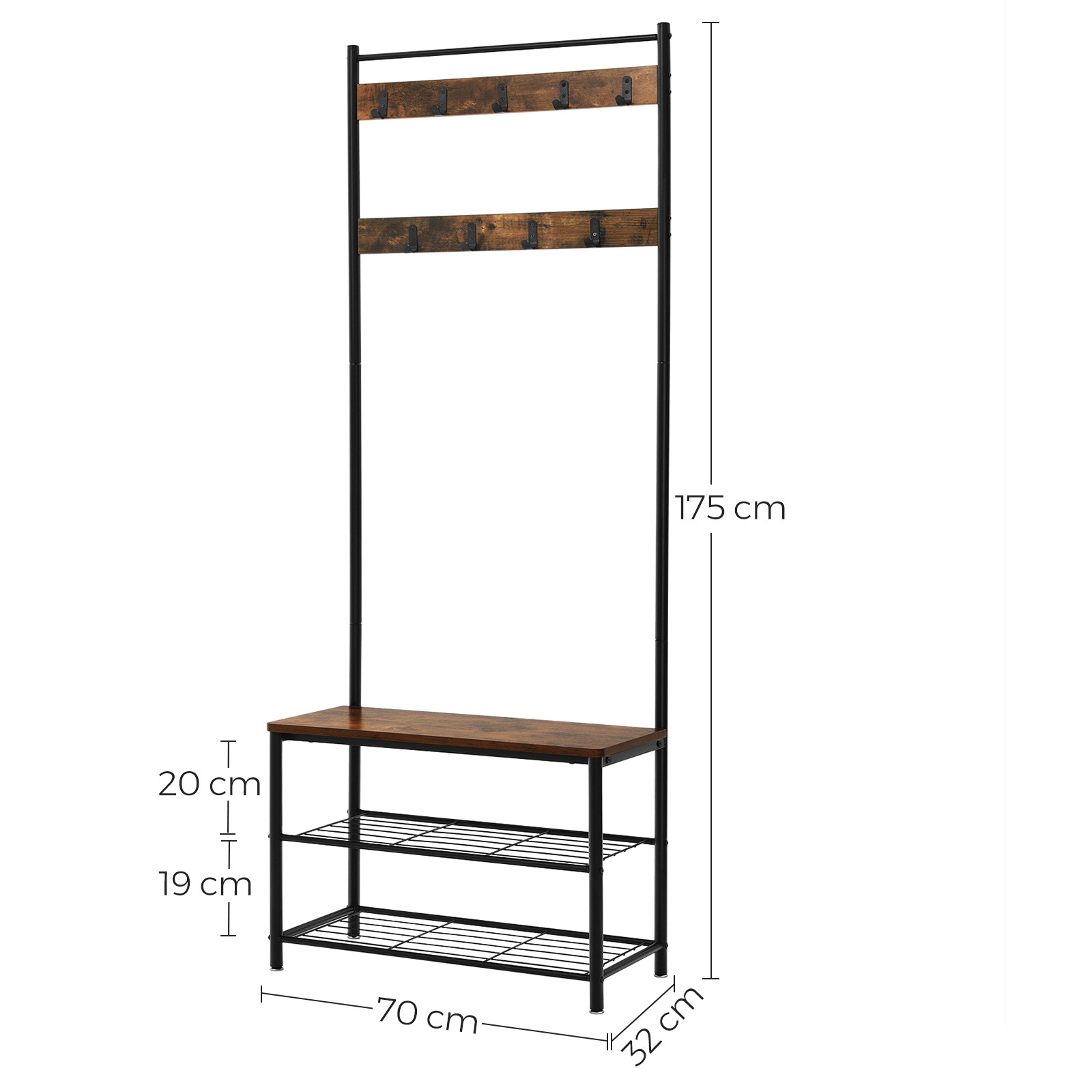 VASAGLE Wholesale home hallway coat rack tree vintage wooden coat rack with shoe storage