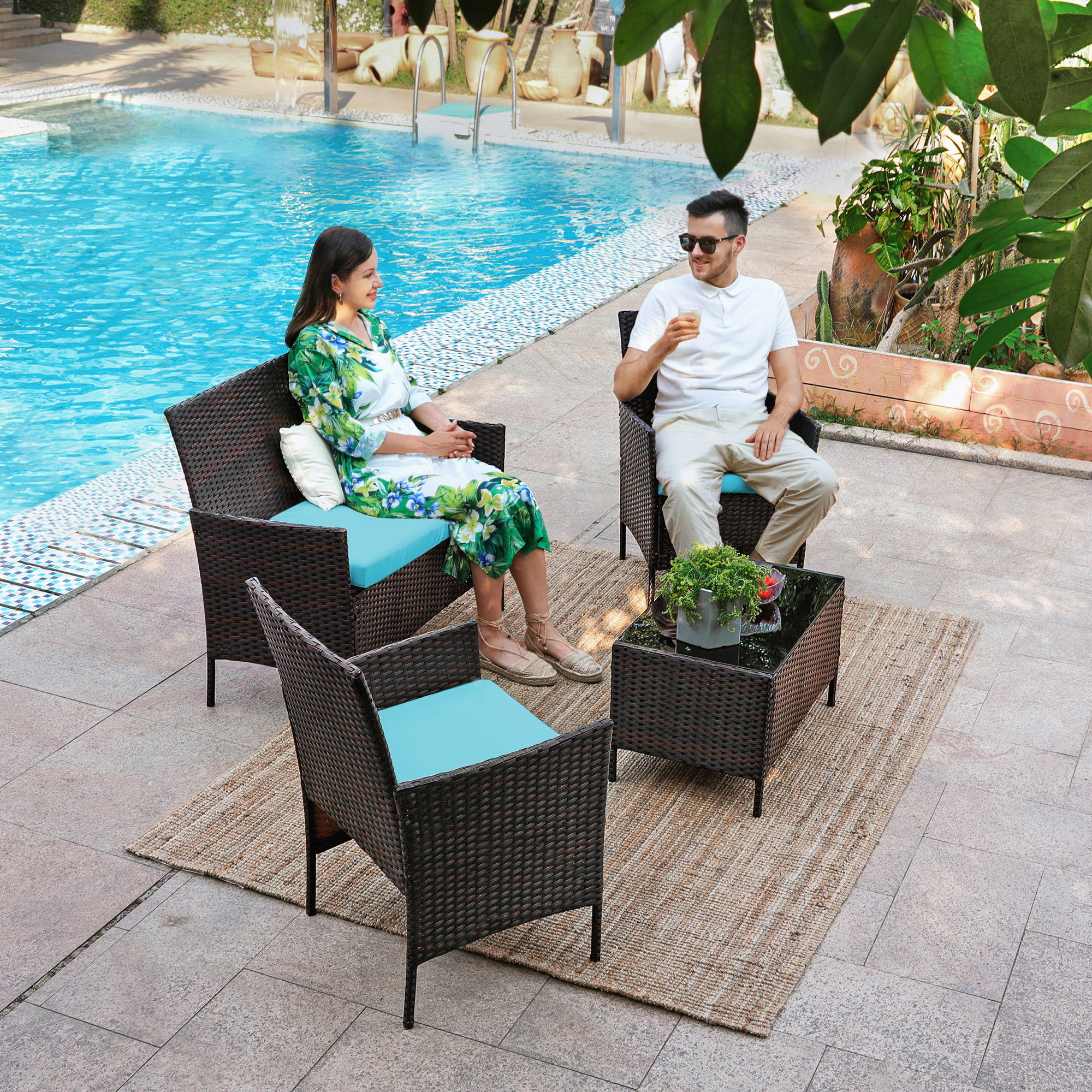 SONGMICS 4 PCS Garden Furniture Set Sectional Waterproof Save place Patio Sofa rattan Outdoor furniture Garden Sets