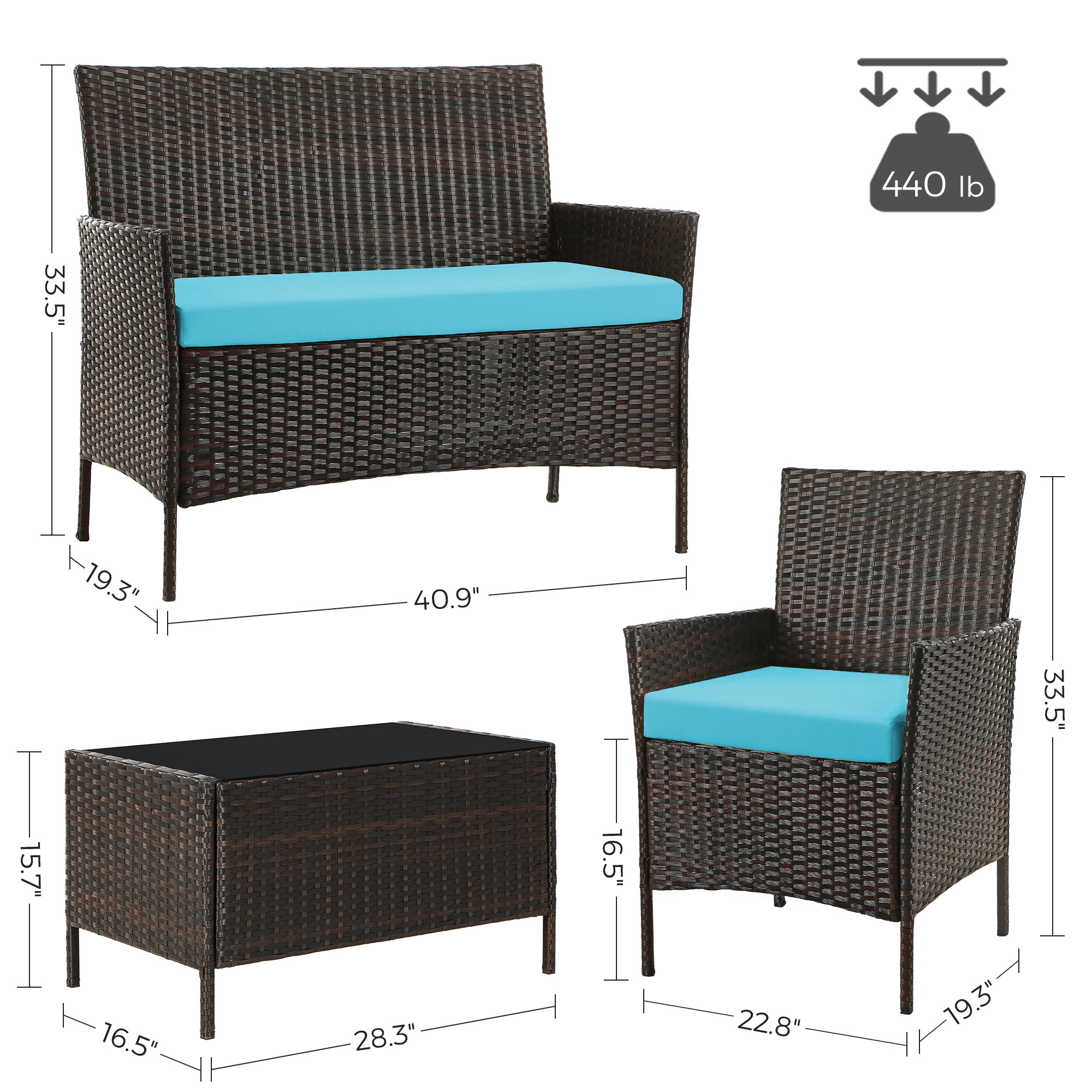 SONGMICS 4 PCS Garden Furniture Set Sectional Waterproof Save place Patio Sofa rattan Outdoor furniture Garden Sets