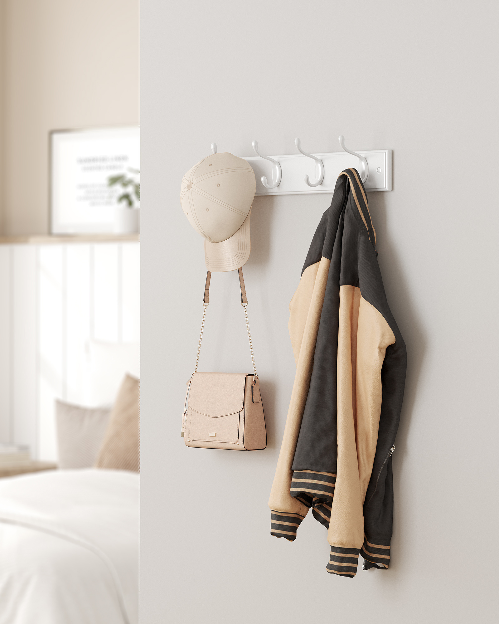 VASAGLE Entryway Wooden Wall Hook Rack White Wall-Mounted Coat Rack