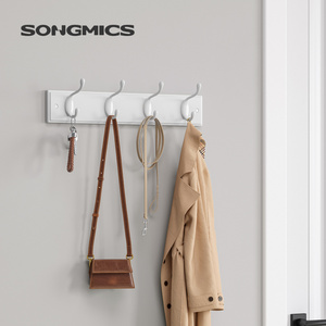 VASAGLE Entryway Wooden Wall Hook Rack White Wall-Mounted Coat Rack