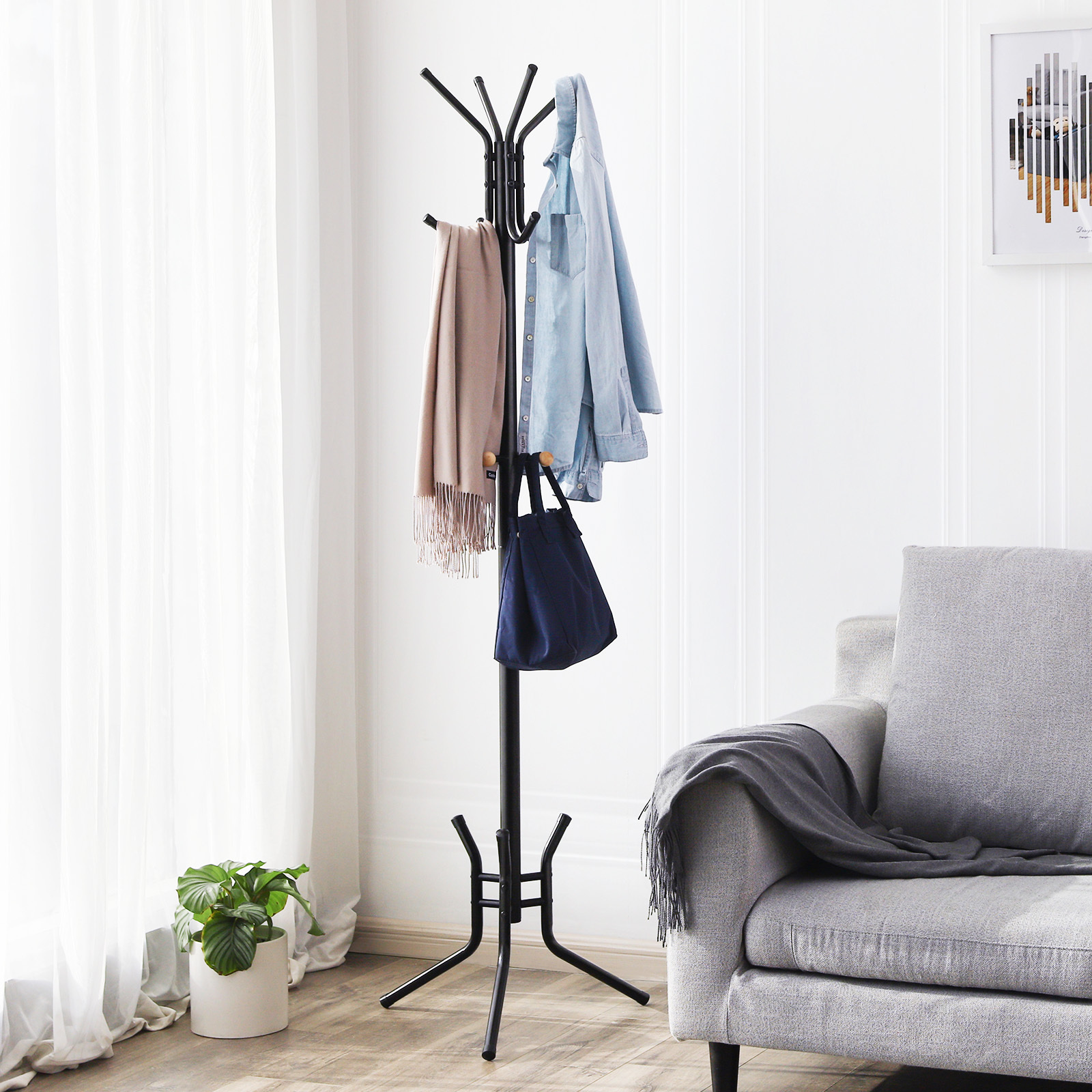 SONGMICS Wholesale OEM Coat Rack Tree shaped perchero de metal Hat Floor Standing Coat Rack With 15 Hangers