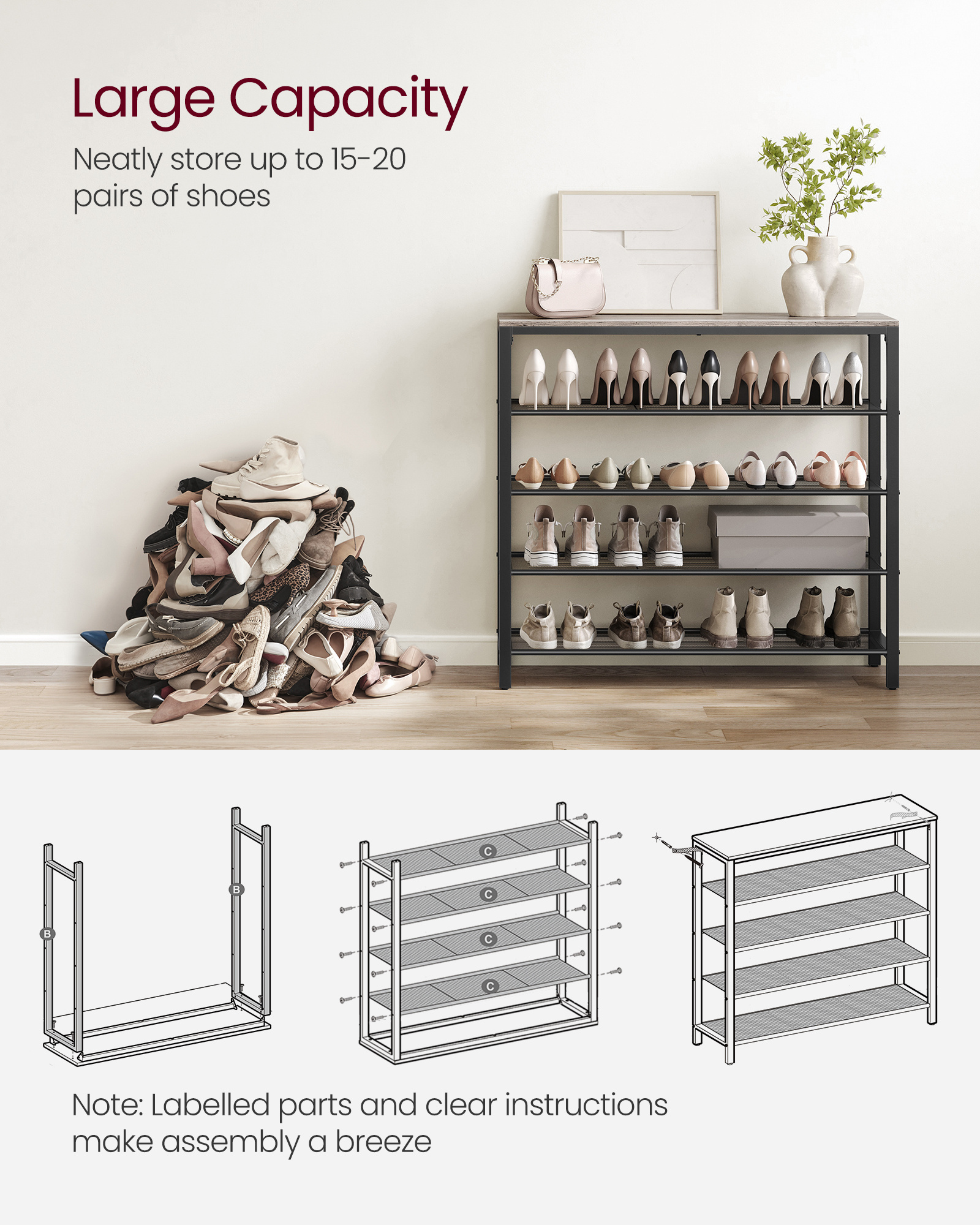 VASAGLE Multifunctional Shoe Racks modern shoe storage bench 5 Tier Easy To Assemble Shoe Shelf Organizer