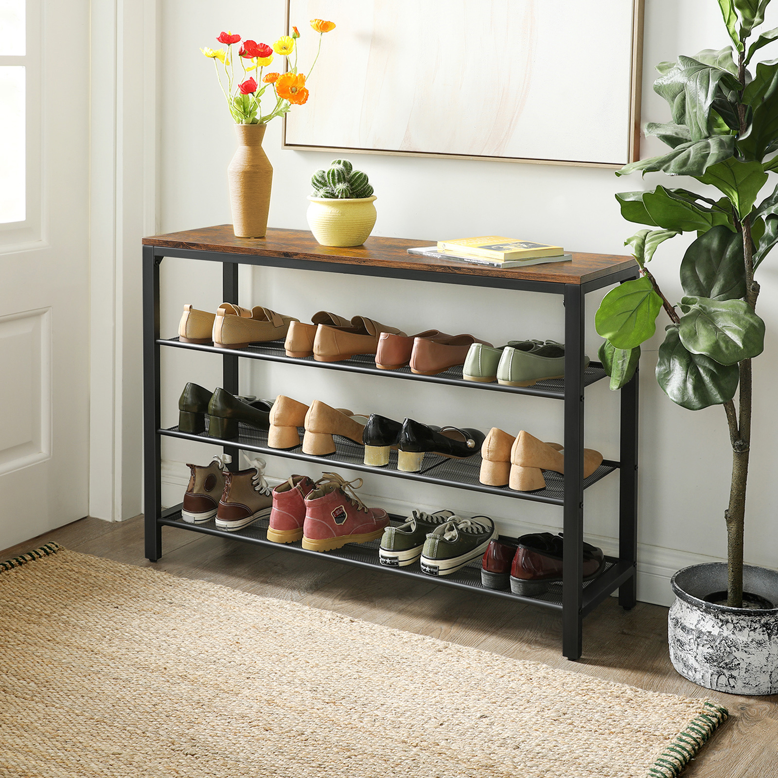 VASAGLE industrial Wooden Small Spaces 4 Tier Shoe Racks For Entryways