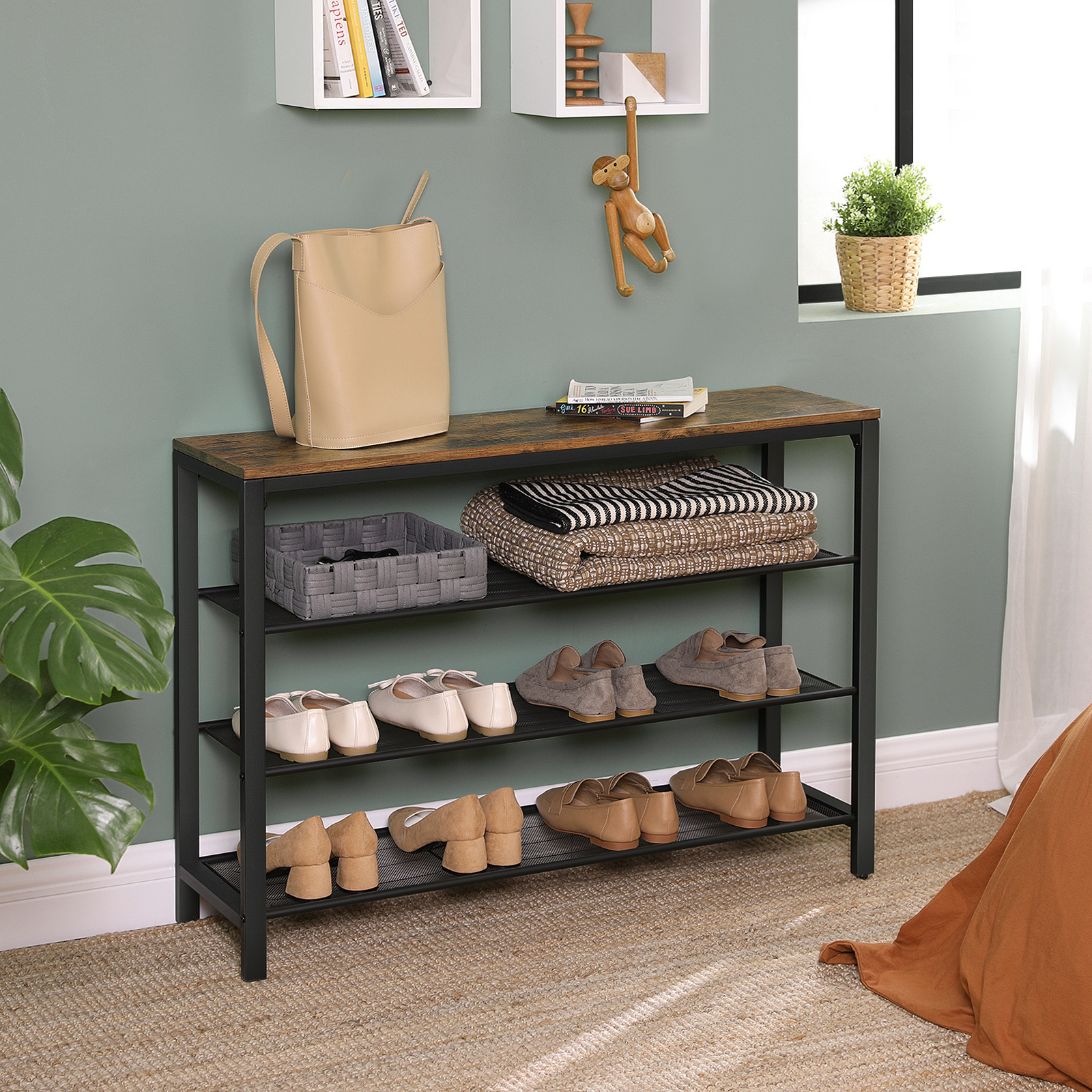 VASAGLE industrial Wooden Small Spaces 4 Tier Shoe Racks For Entryways