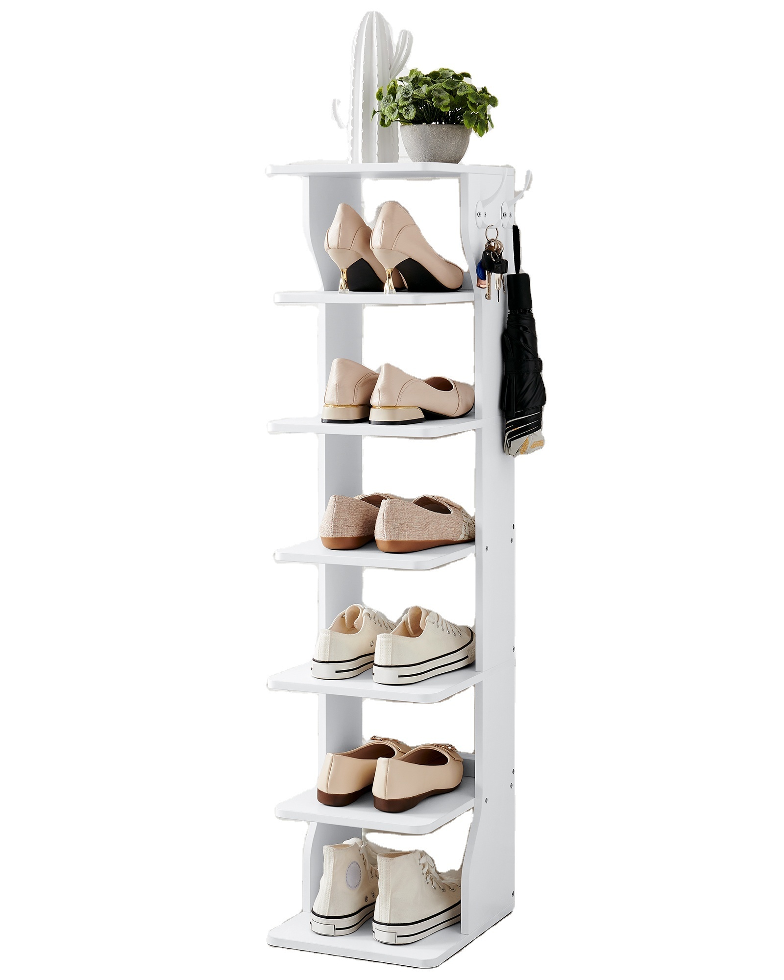 VASAGLE 7 Layer Hook Narrow Shoe Rack Storage Rack Modern Household Portable Shoe Storage Cabinet